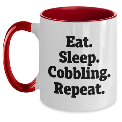Cobbling Enthusiast Gifts from Friends and Family - Two Tone Coffee Mug with Funny Eat. Sleep. Cobbling. Repeat. Quote, Perfect for Father's Day - Victory Thru Vision 