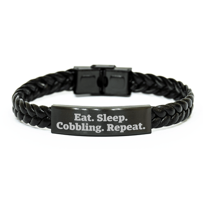 Cobbling Enthusiasts' Gift - Eat. Sleep. Cobbling. Repeat. Interlaced Leather Bracelet for Cobbling Men, Unique Father's Day Unique Gifts from Men to Family - Victory Thru Vision 