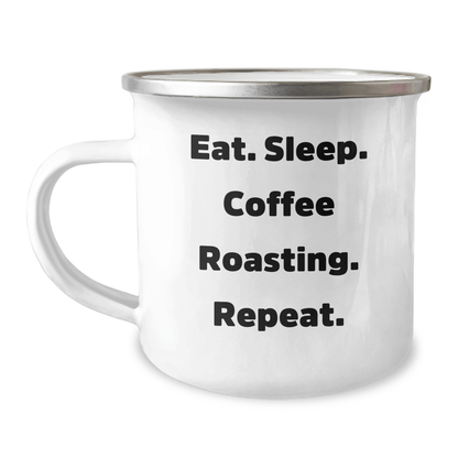 Coffee Roasting Enthusiasts Gifts from Friends to Men - 'Eat. Sleep. Coffee Roasting. Repeat.' Funny Camping Mug, Father's Day Unique Gifts - Victory Thru Vision 