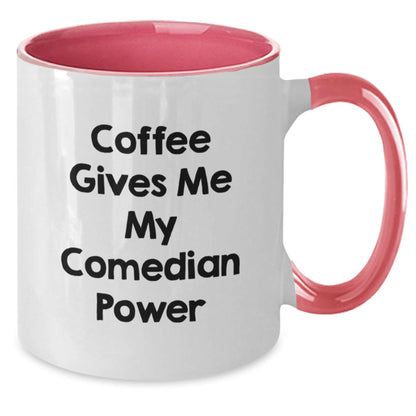 Comedian Coffee Lovers Gifts from Friends, Funny Two Tone Mugs for Graduation, Coffee Gives Me My Comedian Power, Men, Women, Coworkers, Family - Victory Thru Vision