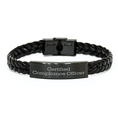 Compliance Officer Gifts from Friends - Certified Compliance Officer Inspirational Quote Interlaced Leather Bracelet for Men's Father's Day Unique Gifts - Victory Thru Vision 