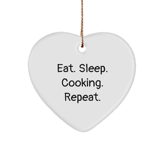 Cooking Enthusiasts Gifts from Friends and Family - Eat. Sleep. Cooking. Repeat., Heart Ornament for Christmas - Victory Thru Vision 