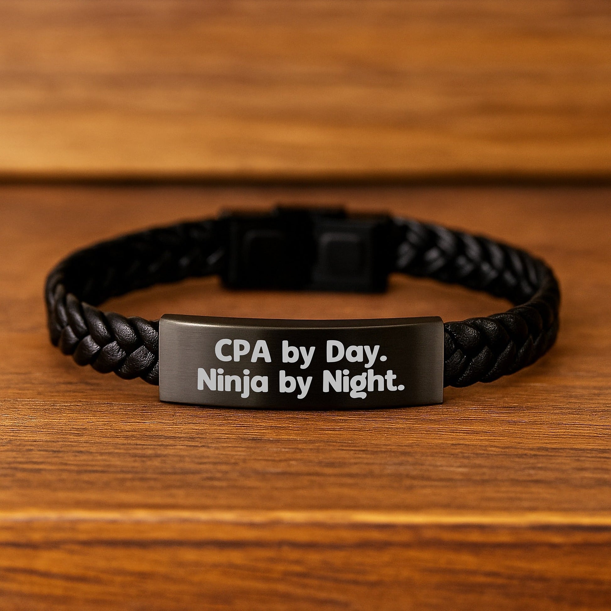 CPA Gifts, Interlaced Leather Bracelets for Men, Funny Quote 'Cpa By Day. Ninja By Night.', Birthday Unique Gifts from Friends to Family - Victory Thru Vision