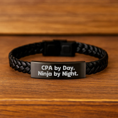 CPA Gifts, Interlaced Leather Bracelets for Men, Funny Quote 'Cpa By Day. Ninja By Night.', Birthday Unique Gifts from Friends to Family - Victory Thru Vision