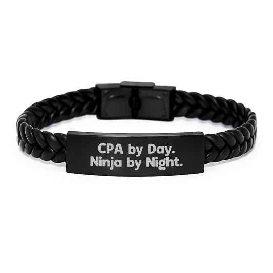 CPA Gifts, Interlaced Leather Bracelets for Men, Funny Quote 'Cpa By Day. Ninja By Night.', Birthday Unique Gifts from Friends to Family - Victory Thru Vision