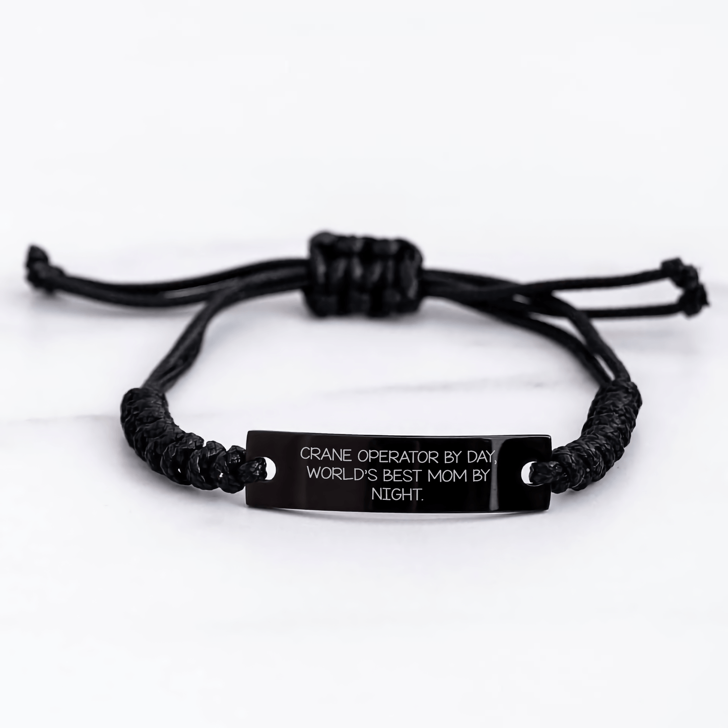 Crane Operator Gifts, Father's Day Unique Gifts from Friends, 'Crane Operator By Day, World's Best Mom By Night.' Rope Bracelet, Adjustable Black Stainless Steel with Interlaced Rope - Victory Thru Vision 
