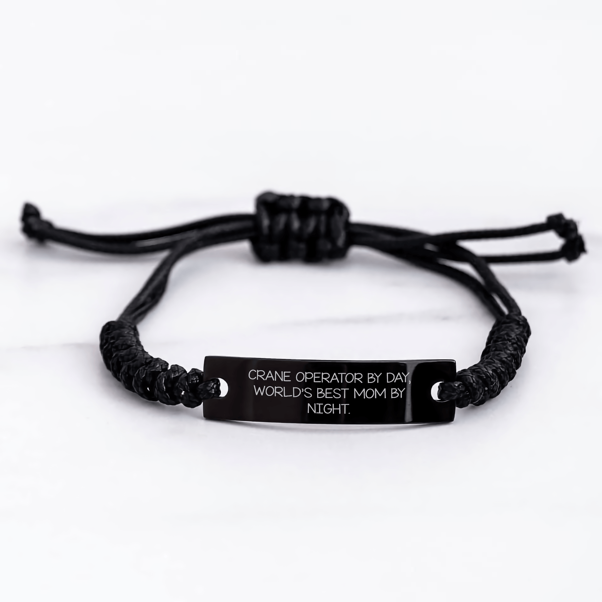Crane Operator Gifts, Father's Day Unique Gifts from Friends, 'Crane Operator By Day, World's Best Mom By Night.' Rope Bracelet, Adjustable Black Stainless Steel with Interlaced Rope - Victory Thru Vision 