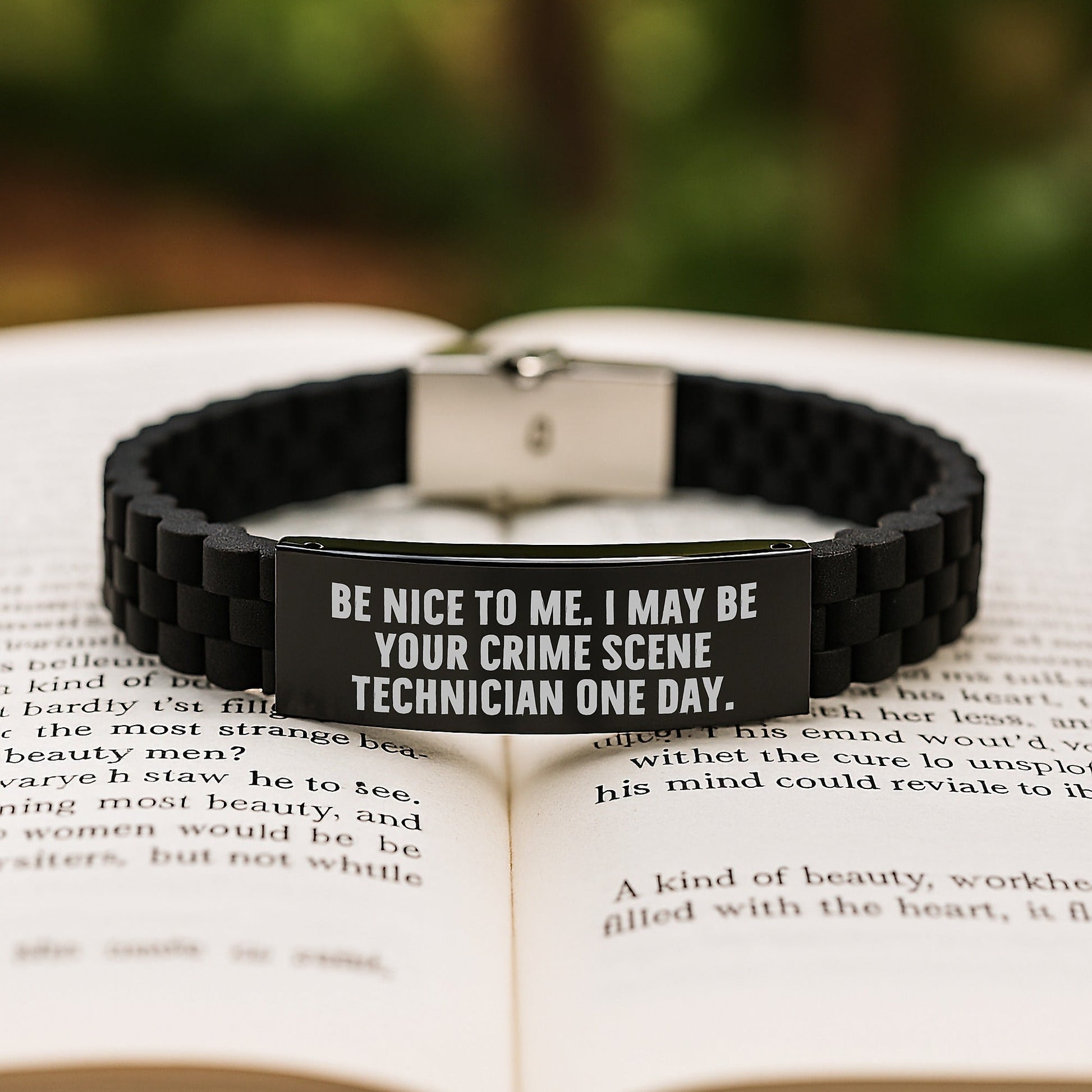 Crime Scene Technician Gifts from Friends - Be Nice To Me. I May Be Your Crime Scene Technician One Day. - Glide lock Clasp Bracelet for Men and Women Graduation Unique Gifts - Victory Thru Vision