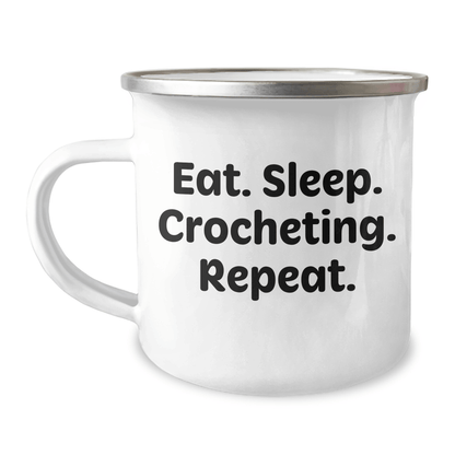 Crocheting Enthusiasts' Gifts from Family - Eat. Sleep. Crocheting. Repeat. Camping Mug for Men and Women Friends - Victory Thru Vision 