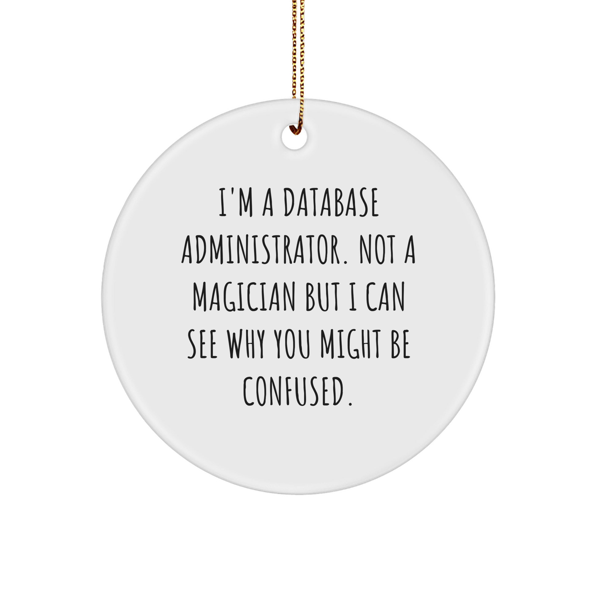 Database Administrator Gifts from Friends - Funny Circle Ornament for Christmas - 'I'm Not a Magician...' - Victory Thru Vision
