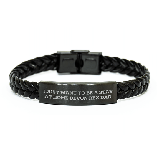 Devon Rex Cat Dad's Humorous Gift, Interlaced Leather Bracelet for Men, Father's Day Unique Gifts from Friends, Family, or Coworkers - Gifts for Devon Rex Cat Lovers - Victory Thru Vision 