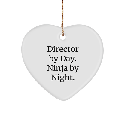Director By Day. Ninja By Night. Heart Ornament for Christmas Unique Gifts from Friends to Coworkers - Victory Thru Vision 