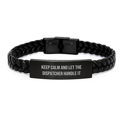 Dispatcher's Best Friend, Funny Graduation Gift from Friends to Dispatcher, Interlaced Leather Bracelet with Engraved Stainless Steel - Victory Thru Vision