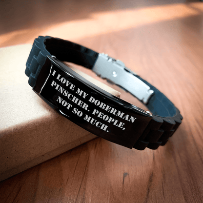 Doberman Pinscher Dog Lovers Funny Quote Glide lock Clasp Adjustable Black Stainless Steel Silicone Charm Gifts from Friends for Men on Father's Day - Victory Thru Vision 