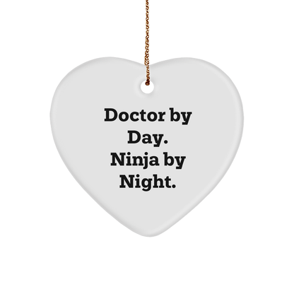 Doctor Gifts from Friends, Funny Heart Ornament for Christmas, 'Doctor By Day. Ninja By Night.' - Victory Thru Vision 