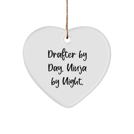 Drafter Gifts by Day, Ninja Gifts by Night, Christmas Heart Ornament from Friends for Family - Victory Thru Vision 