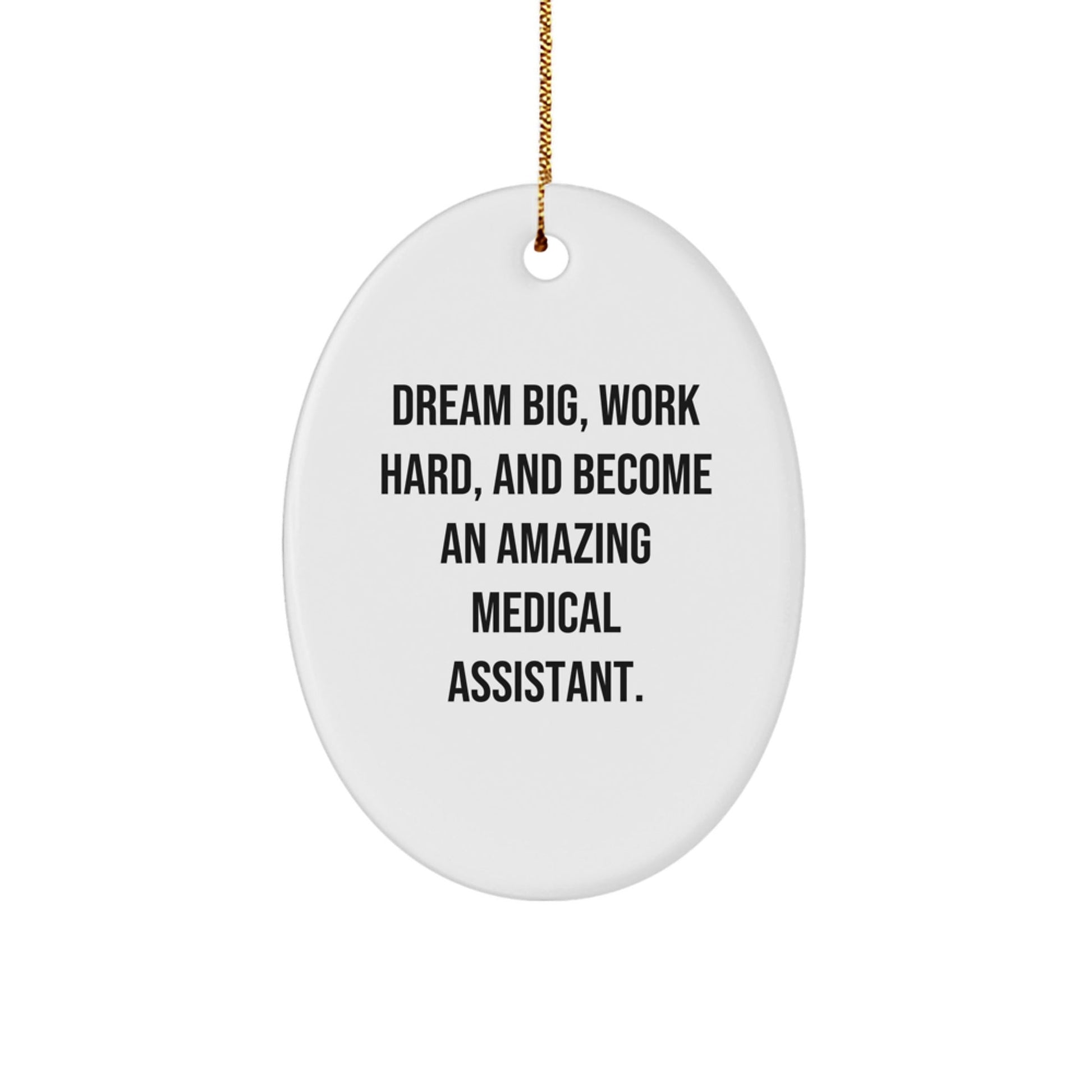 Dream Big Medical Assistant Gifts from Friends - Inspirational Oval Ornament for Men, Women, or Coworkers - White Oval Shape with Quote, Perfect for Christmas Unique Gifts - Victory Thru Vision