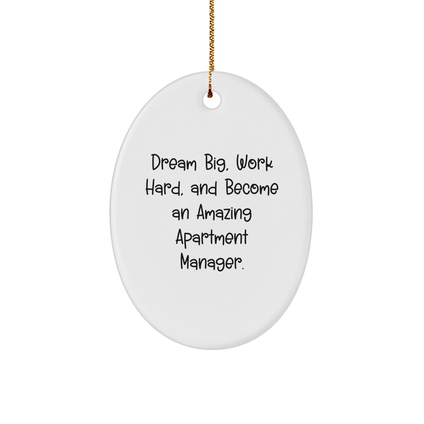 Dream Big, Work Hard, Amazing Apartment Managers Gifts Oval Ornament, White, Christmas Memorable Presents for Friends, Family, Coworkers - Victory Thru Vision