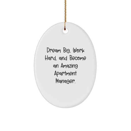 Dream Big, Work Hard, Amazing Apartment Managers Gifts Oval Ornament, White, Christmas Memorable Presents for Friends, Family, Coworkers - Victory Thru Vision