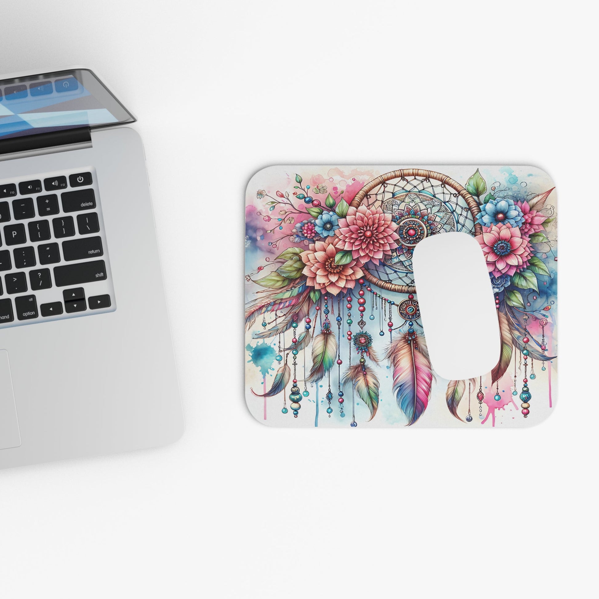 Dreamcatcher With Flowers Mouse Pad, Floral Mousepad, Desk Accessories, Boho Office Decor, Computer Mouse Mat - Victory Thru Vision 