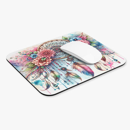Dreamcatcher With Flowers Mouse Pad, Floral Mousepad, Desk Accessories, Boho Office Decor, Computer Mouse Mat - Victory Thru Vision 