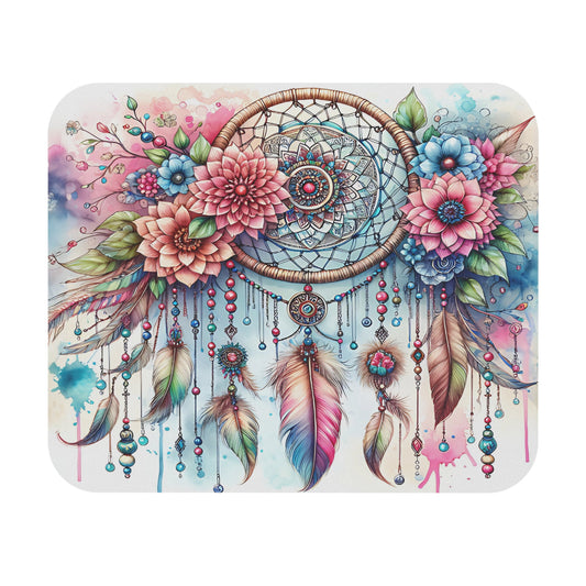 Dreamcatcher With Flowers Mouse Pad, Floral Mousepad, Desk Accessories, Boho Office Decor, Computer Mouse Mat - Victory Thru Vision 