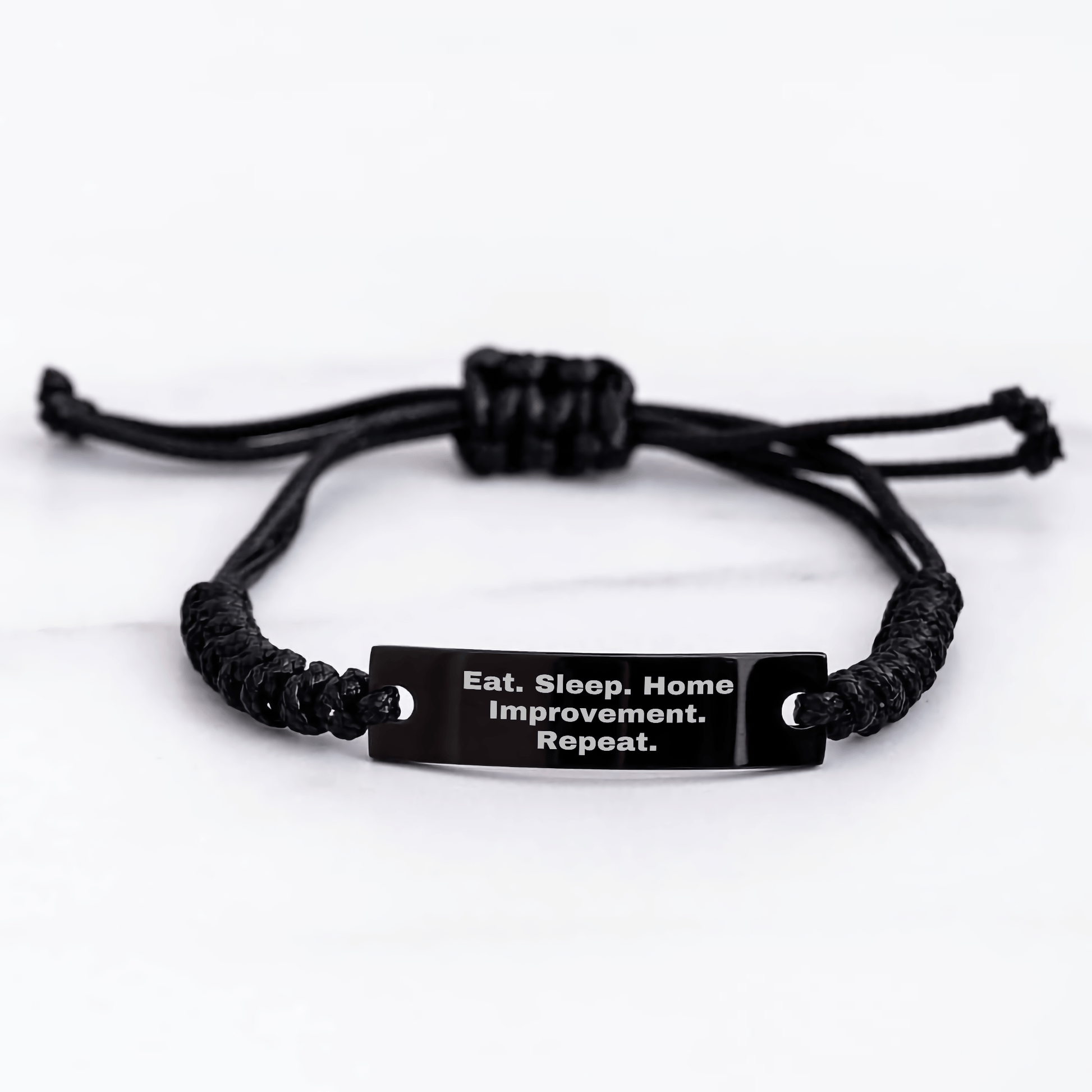 Eat. Sleep. Home Improvement. Repeat. - Home Improvement Gifts for Men, Father's Day Unique Rope Bracelet, Adjustable Black Stainless Steel with Interlaced Rope, Gifts from Family - Victory Thru Vision 