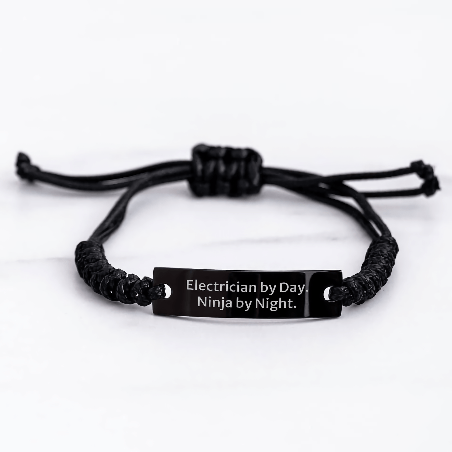 Electrician Ninja Gifts for Mom by Day - Black Rope Bracelet with Quote 'Electrician By Day. Ninja By Night.' - Adjustable from 3.34 to 9.84 inches - Victory Thru Vision 