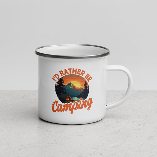 Funny Camping Mug for Outdoor Enthusiasts, I'd Rather Be Camping Mountain Sunset Gifts for Nature Lovers, Gifts from Friends for Campers and Hikers, Enamel Mug - Victory Thru Vision 