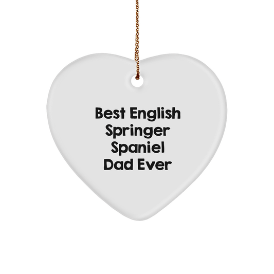 English Springer Spaniel Dog Gifts, Heart Ornament, 'Best English Springer Spaniel Dad Ever' Quote for Christmas - Victory Thru Vision