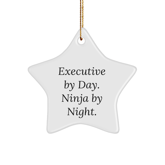 Executive Ninja Star Ornament, Funny Christmas Unique Gifts for Men, Executive Gifts from Friends, Star Shaped MDF Decorations - Victory Thru Vision 