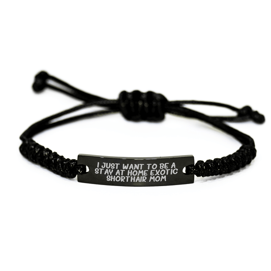 Exotic Shorthair Cat Mom Rope Braclet, Funny Quote Gift for Him from Family, Adjustable Black Stainless Steel Necklace for Men, Unique Father's Day Presents - Victory Thru Vision 