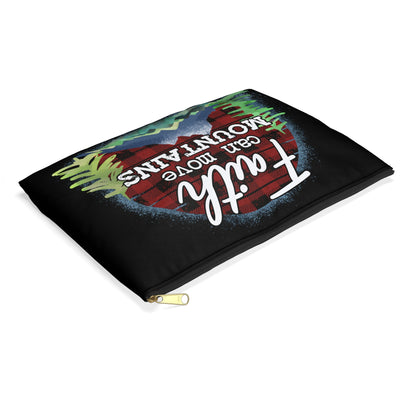 Faith Can Move Mountains Accessory Pouch, Makeup Bag, Zippered Pouch, Christian Gift, Inspirational Quote - Victory Thru Vision 
