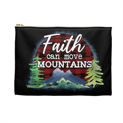 Faith Can Move Mountains Accessory Pouch, Makeup Bag, Zippered Pouch, Christian Gift, Inspirational Quote - Victory Thru Vision 