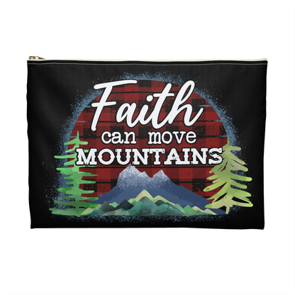 Faith Can Move Mountains Accessory Pouch, Makeup Bag, Zippered Pouch, Christian Gift, Inspirational Quote - Victory Thru Vision 