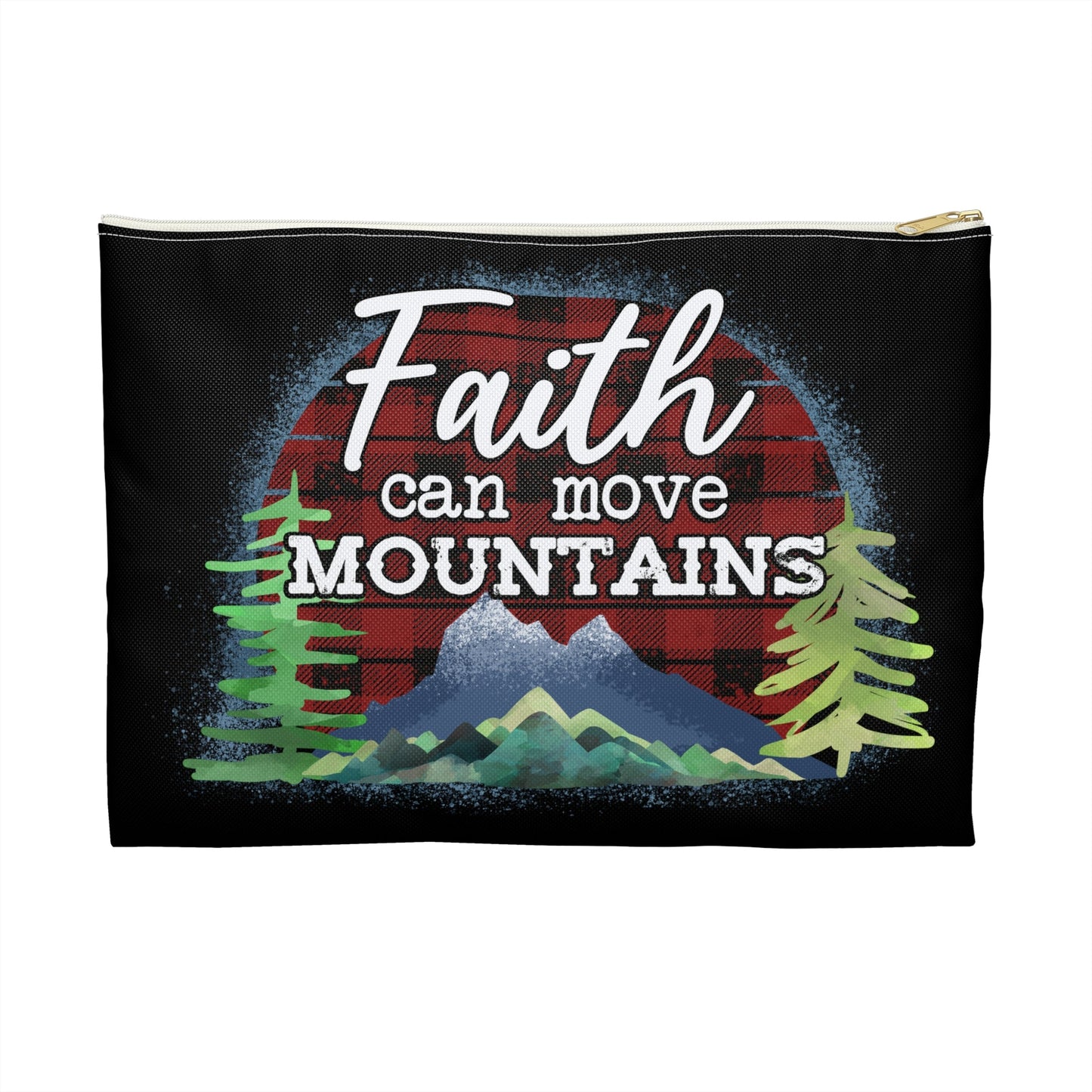 Faith Can Move Mountains Accessory Pouch, Makeup Bag, Zippered Pouch, Christian Gift, Inspirational Quote - Victory Thru Vision 
