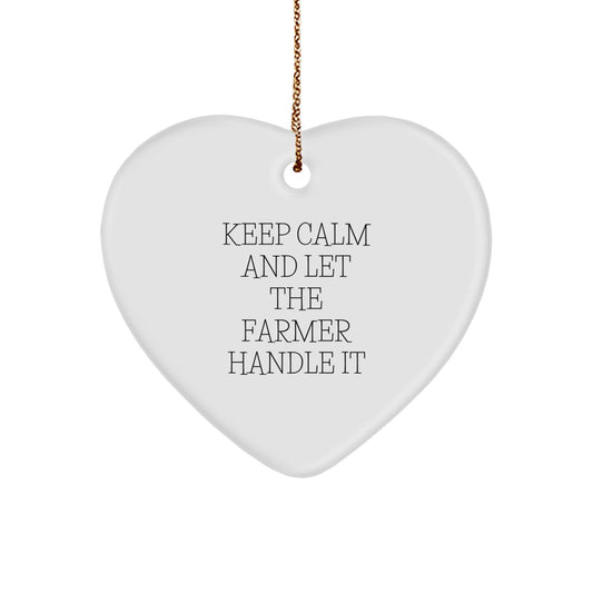 Farmer Gifts from Friends and Family - 'Keep Calm And Let The Farmer Handle It' Heart Ornament for Christmas - Victory Thru Vision