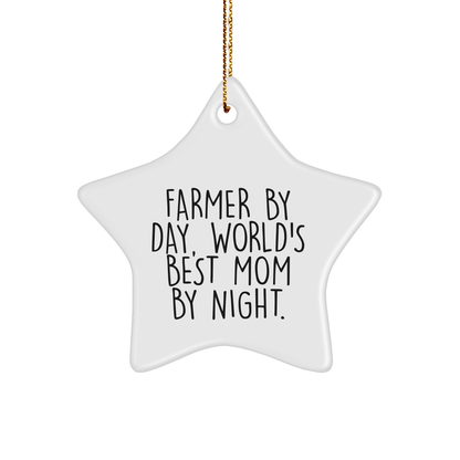 Farmer Gifts from Men, Farmer Star Ornament for Christmas, 'Farmer By Day, World's Best Mom By Night.' Quote, Unique Gifts for Women, Christmas Decorations - Victory Thru Vision 