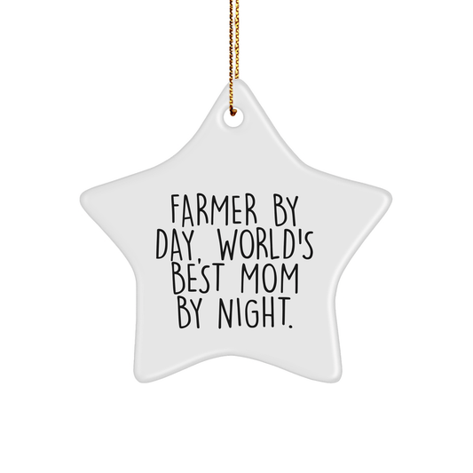 Farmer Gifts from Men, Farmer Star Ornament for Christmas, 'Farmer By Day, World's Best Mom By Night.' Quote, Unique Gifts for Women, Christmas Decorations - Victory Thru Vision 