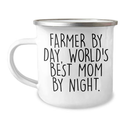 Farmer Gifts from Men to World's Best Mom By Night - Camping Mug for Farmer By Day, Funny Quote, Mother's Day Unique Gifts - Victory Thru Vision 