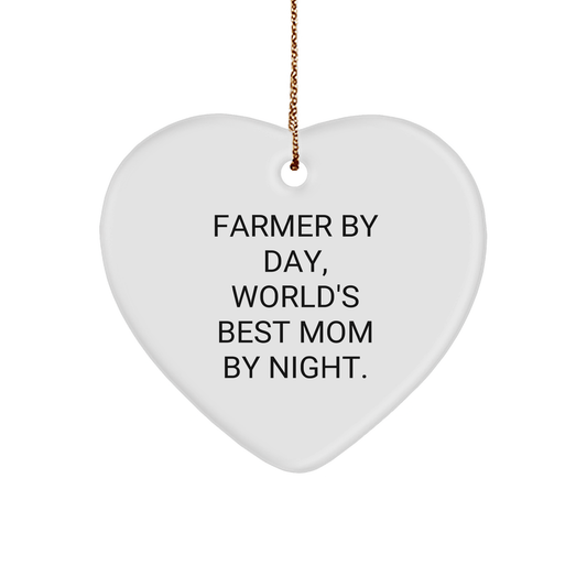 Farmer Gifts from Mom - Funny Heart Ornament, 'Farmer By Day, World's Best Mom By Night.' - Christmas Unique Gifts for Farmer - Victory Thru Vision 