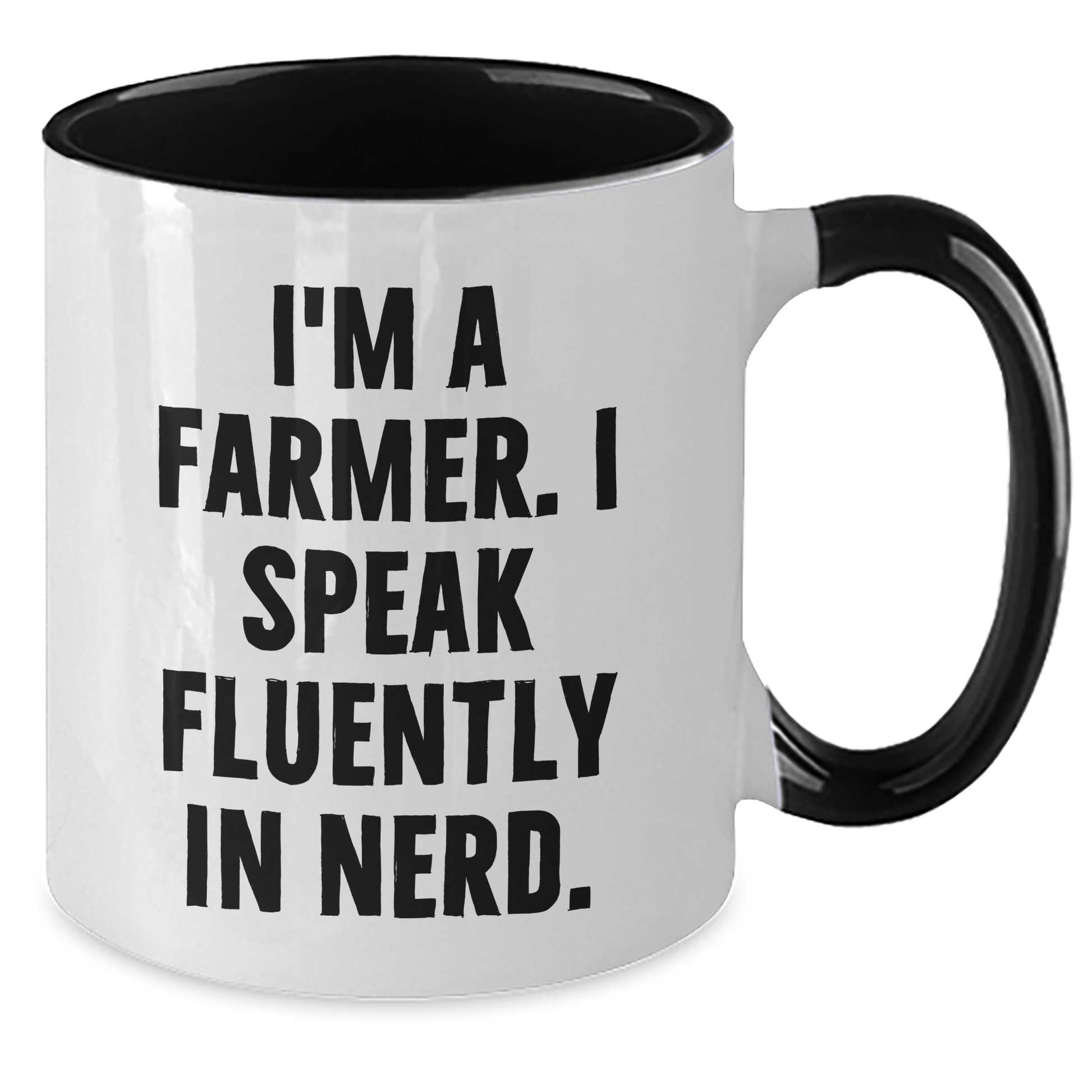Farmer Humor Gifts from Friends and Family for Graduation Unique Mugs, 'I'm A Farmer. I Speak Fluently In genius.' Two Tone Coffee Mug, 11oz Capacity - Victory Thru Vision