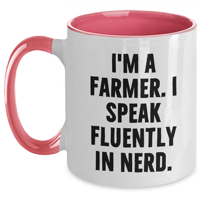 Farmer Humor Gifts from Friends and Family for Graduation Unique Mugs, 'I'm A Farmer. I Speak Fluently In genius.' Two Tone Coffee Mug, 11oz Capacity - Victory Thru Vision