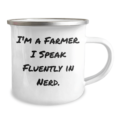 Farmer's Funny Camping Mug - Gifts from Friends for Graduation, Unique Farmers Gifts, 'I'm A Farmer. I Speak Fluently In genius.' - Victory Thru Vision