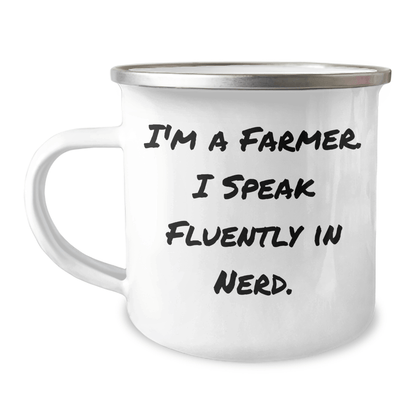 Farmer's Funny Camping Mug - Gifts from Friends for Graduation, Unique Farmers Gifts, 'I'm A Farmer. I Speak Fluently In genius.' - Victory Thru Vision