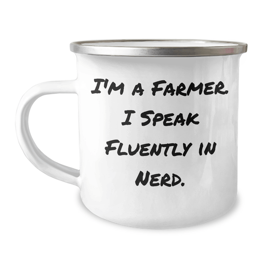 Farmer's Funny Camping Mug - Gifts from Friends for Graduation, Unique Farmers Gifts, 'I'm A Farmer. I Speak Fluently In genius.' - Victory Thru Vision