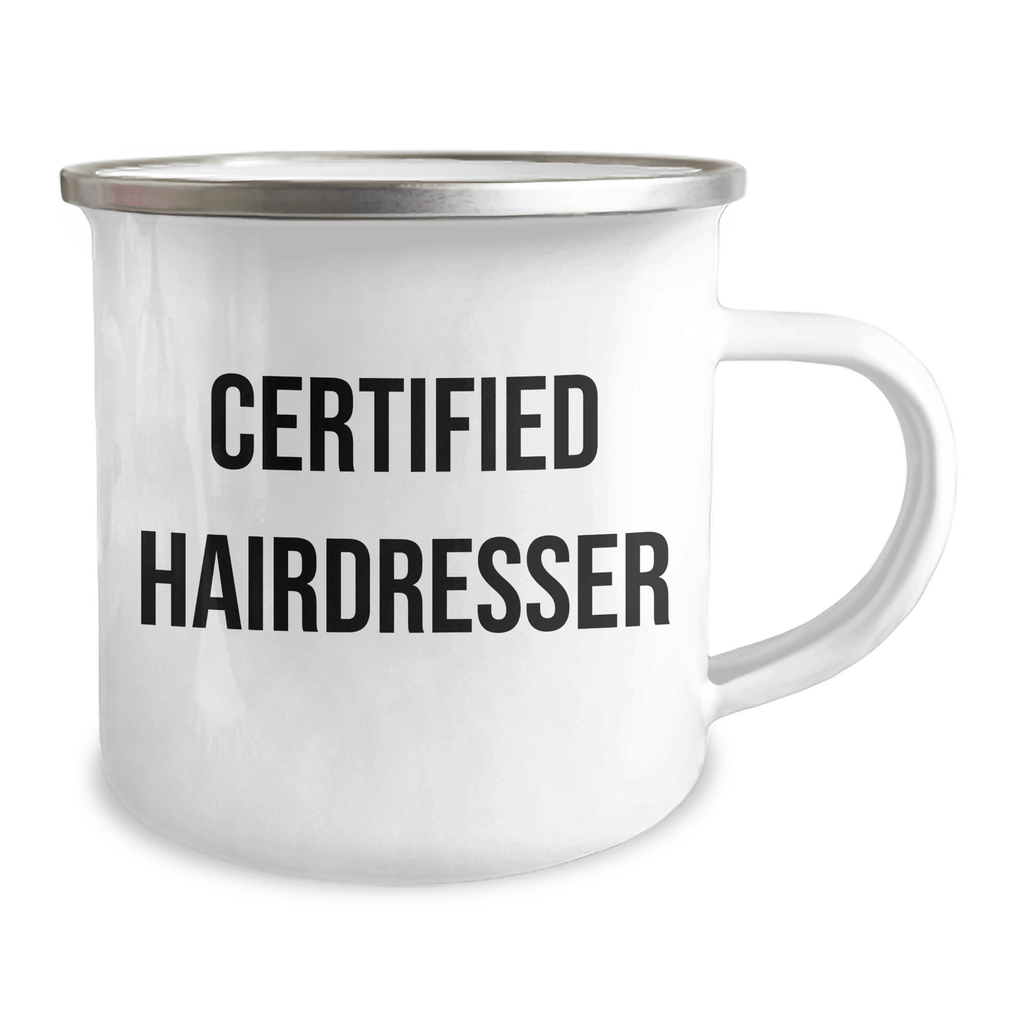 Father's Day Unique Gifts from Men to Hairdresser - Funny Quote Camping Mug, 12 oz Stainless Steel Enamel Finish, Perfect for Hairdresser Gifts, Hairdresser Apparel, Hairdresser Accessories - Victory Thru Vision 