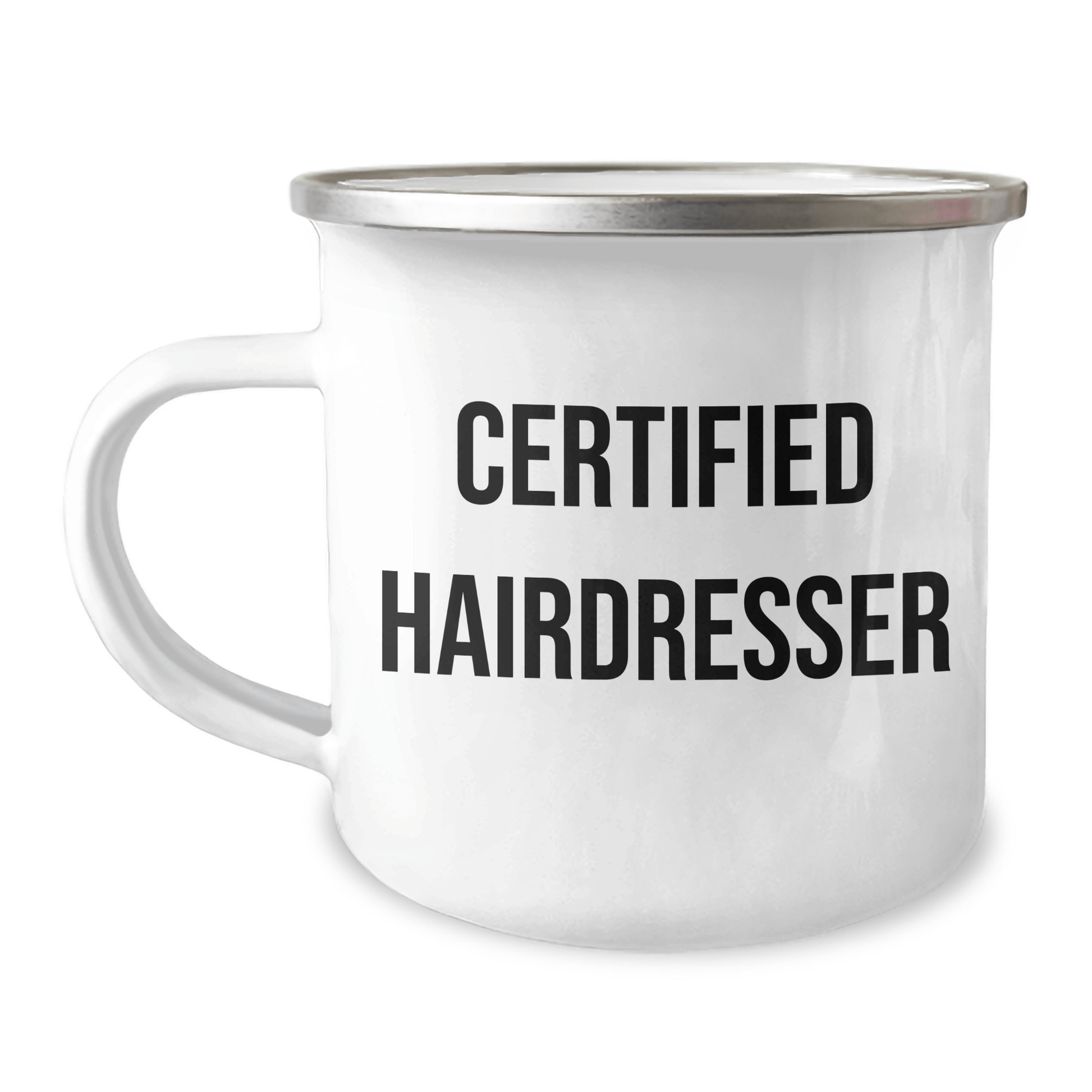 Father's Day Unique Gifts from Men to Hairdresser - Funny Quote Camping Mug, 12 oz Stainless Steel Enamel Finish, Perfect for Hairdresser Gifts, Hairdresser Apparel, Hairdresser Accessories - Victory Thru Vision 