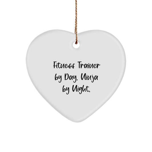 Fitness Trainer Gifts for Christmas - Funny Heart Ornament 'Fitness Trainer By Day. Ninja By Night.' - Victory Thru Vision 