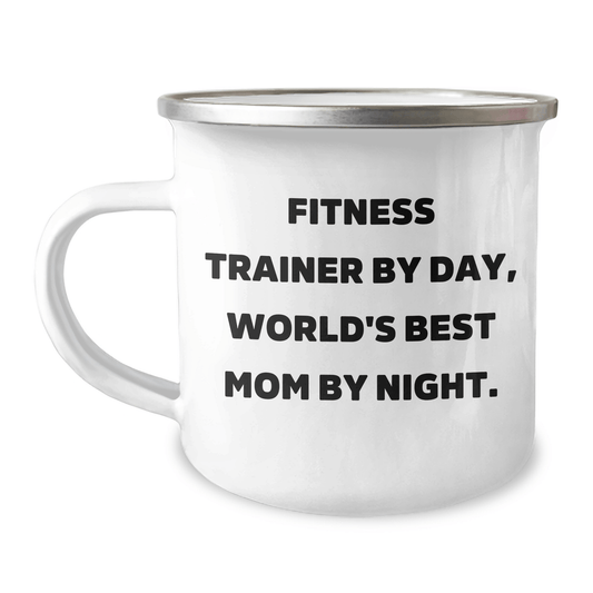 Fitness Trainer Gifts from Family - 'Fitness Trainer By Day, World's Best Mom By Night.' Camping Mug for Dad on Father's Day, Funny Humor, Unique Gift - Victory Thru Vision 